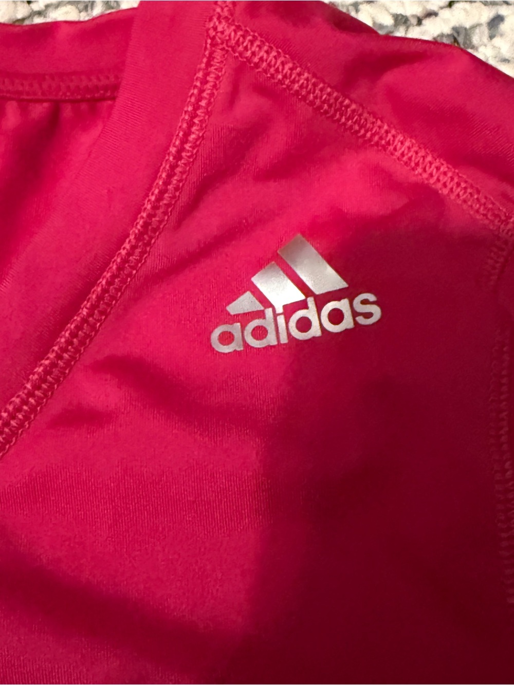 adidas Women's Hot Pink V-Neck Short Sleeve Tee - Picture 3 of 5